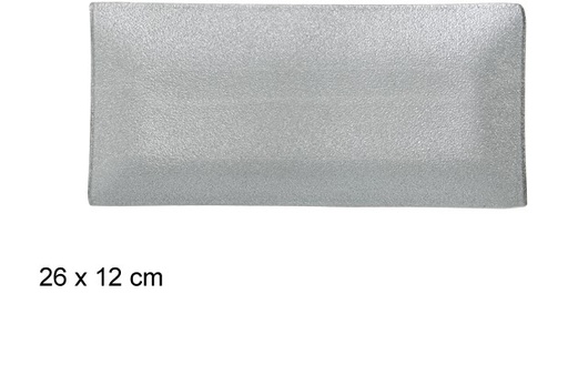 [100759] Medium silver glass Christmas tray 26x12 cm