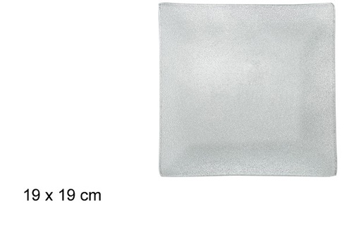 [100764] Silver square glass Christmas tray 19 cm