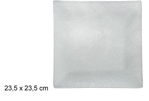 [100772] Plateau de Noël carré en verre argenté 23,5 cm