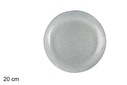 [100778] Silver round glass Christmas tray 20 cm