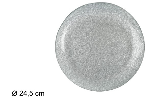 [100784] Bandeja cristal redonda Navidad plata 25 cm