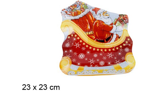 [101241] Vassoio in vetro a forma Babbo Natale in slitta 23 cm