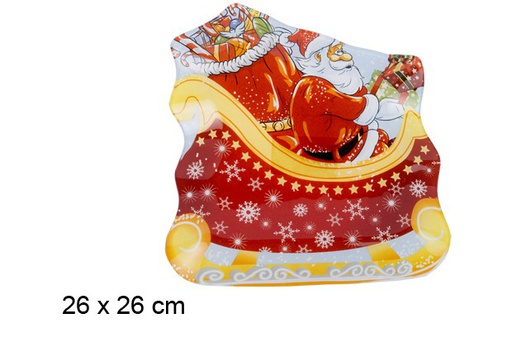 [101242] Glass tray shape Santa Claus in sleigh 26 cm