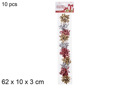 [102196] Pack 10 gold/red/silver bows Christmas gift 62x10 cm