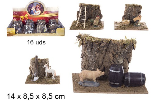 [102253] Scene with animals and accessories exhibitor 14x8,5 cm