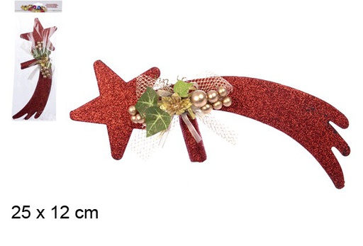 [102434] Red glitter shooting star tree tip 25x12 cm