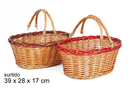 [103274] Cesta mimbre 2 asas color surtido 39x28 cm