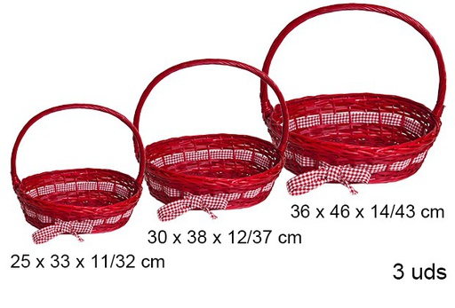 [103281] Pack 3 cestino di Natale ovale rosso con fiocco 