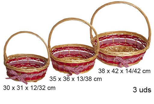 [103286] Pack 3 round Christmas honey baskets with bow