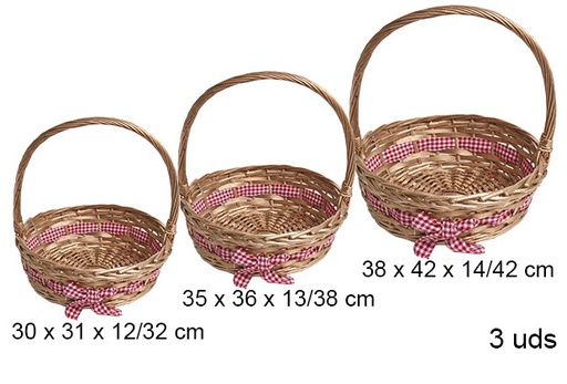 [103288] Pack 3 round gold Christmas baskets with bow