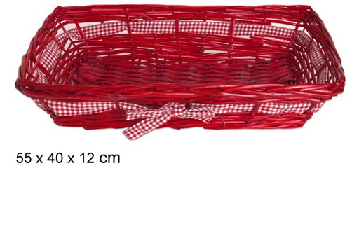 [103289] Panier rectangulaire rouge avec noeud 55x40 cm  