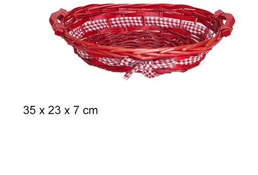[103290] Red oval Christmas basket w/bow 35x23 cm  