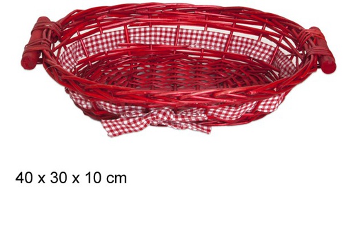 [103293] Cesta de pão oval vermelha com laço 40x30 cm   