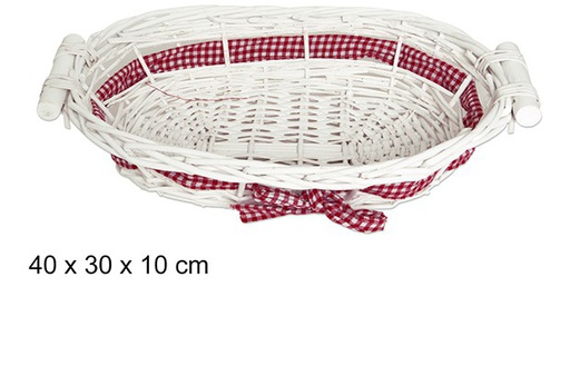 [103294] White oval basket with bow 40x30 cm