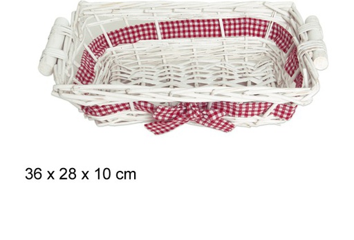 [103298] Cesta rectangular blanca con lazo rojo 36x38x10 cm
