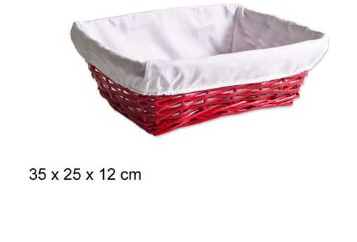 [103300] Cesto retangular de vime forrado com tecido branco Natal vermelho 35x25 cm