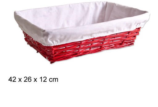 [103301] Lined red rectangular wicker basket 42x26 cm  
