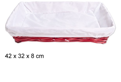 [103302] Lined red rectangular wicker basket 42x32 cm 