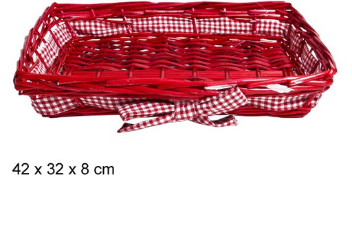 [103304] Red wicker Christmas tray with bow 42x32 cm