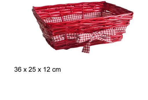 [103306] Red Christmas wicker basket with bow 36x25 cm 