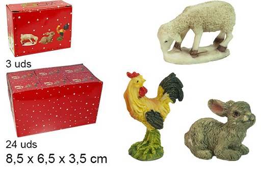 [103367] Pack 3 figure di animali; coniglio, gallina, pecora