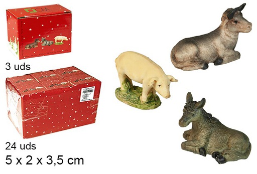 [103368] Pack 3 figure di animali: maiale, mucca, asino 5 cm 