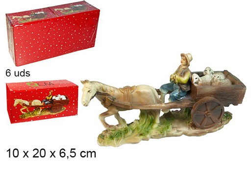 [103389] Pastore carrettiere con pecora in resina 10 cm  