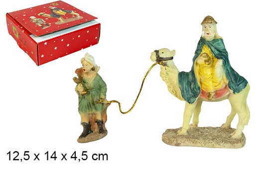 [103394] Figura resina Belén Melchor con camello y paje resina 12,5 cm