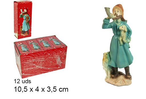 [103432] Resin shepherd w/trumpet and dog 10,5 cm