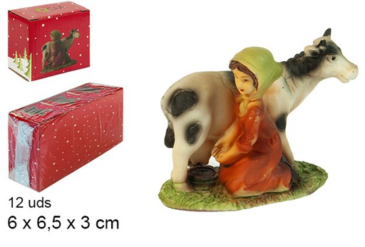 [103434] Resin shepherdess milking cow 6,5 cm