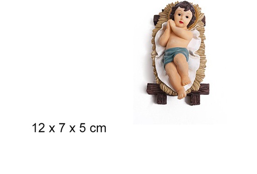[103454] Gesù bambino in culla di resina 12 cm 