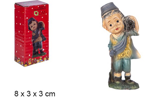 [103467] Figura in resina del Presepe pastorello con legna da ardere