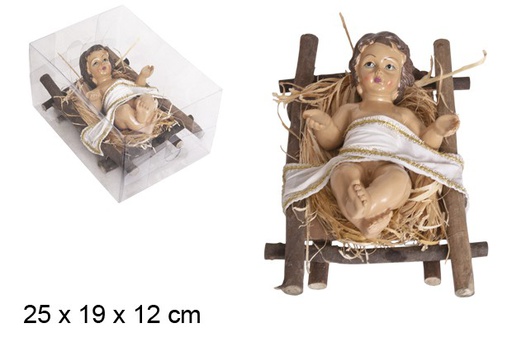 [103501] Gesù Bambino in culla di legno 25 cm