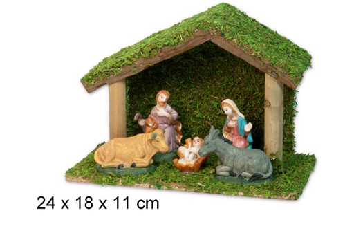 [103506] Nacimiento 5 piezas pesebre madera 24x18x11 cm