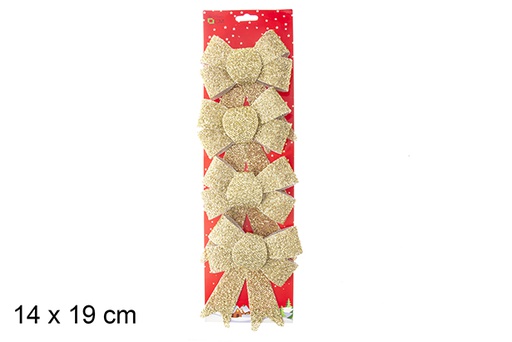 [103542] Pack 4 gold Christmas bows 14x19 cm