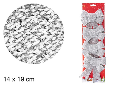 [103543] Pack 4 silver Christmas bows 14x19 cm