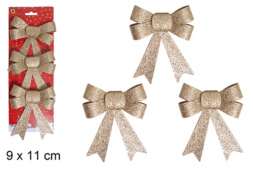 [103545] Pack 3 gold Christmas bows 9x11 cm