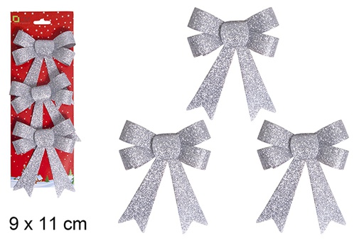 [103546] Pack 3 silver Christmas bows 9x11 cm