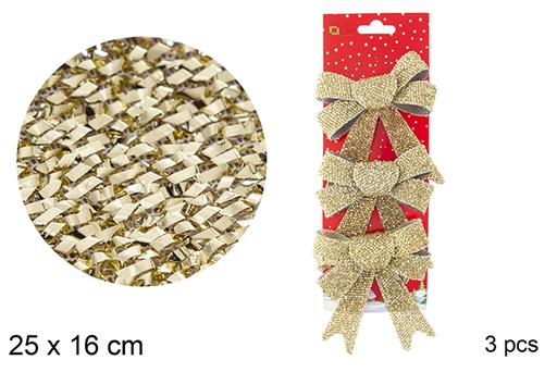 [103548] Pack 3 gold bows with snowflakes 25x16 cm