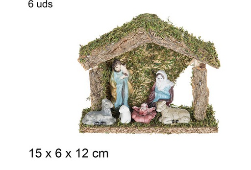 [103555] Nacimiento 6 piezas pesebre madera 15x6x12 cm