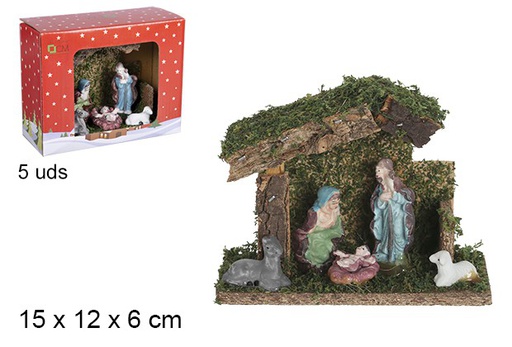 [103558] Nativité 5 pcs Crèche en bois 15x12x6 cm