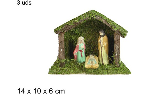 [103559] Nativité 3 pcs Crèche en bois 14x10x6 cm