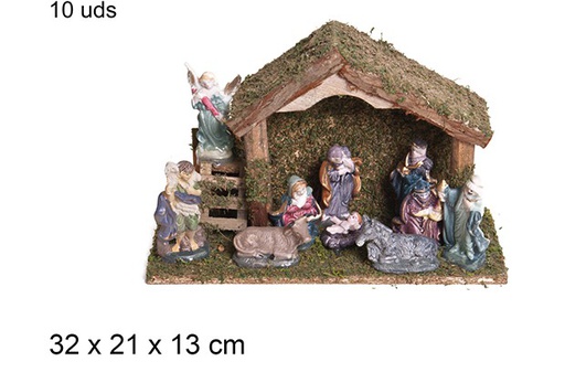 [103560] Nacimiento 10 piezas pesebre madera 32x21 cm