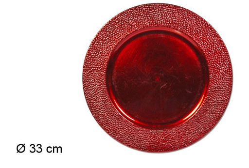 [103608] Sous-assiette ronde rouge bordure pointillée 33 cm 