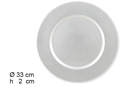 [103612] Assiette basse ronde argentée 33 cm