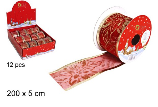 [103625] Decorated red Christmas ribbon 200x5 cm