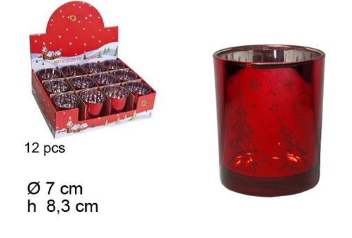 [103672] Red candle holder decorated Christmas 7 cm  