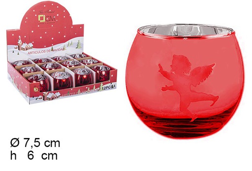 [103675] Red glass candle holder angel 7,5 cm