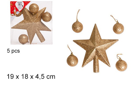 [103690] Star tree tip + 4 gold glitter balls