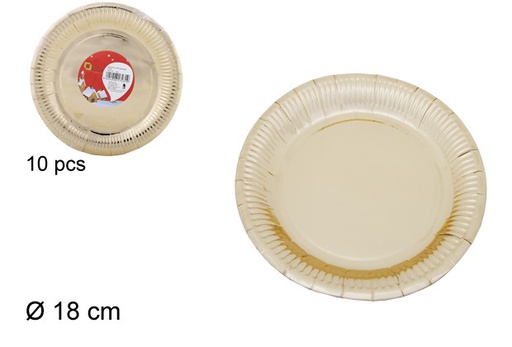 [103791] Pack 10 pratos planos de papel de Natal dourados de 18 cm